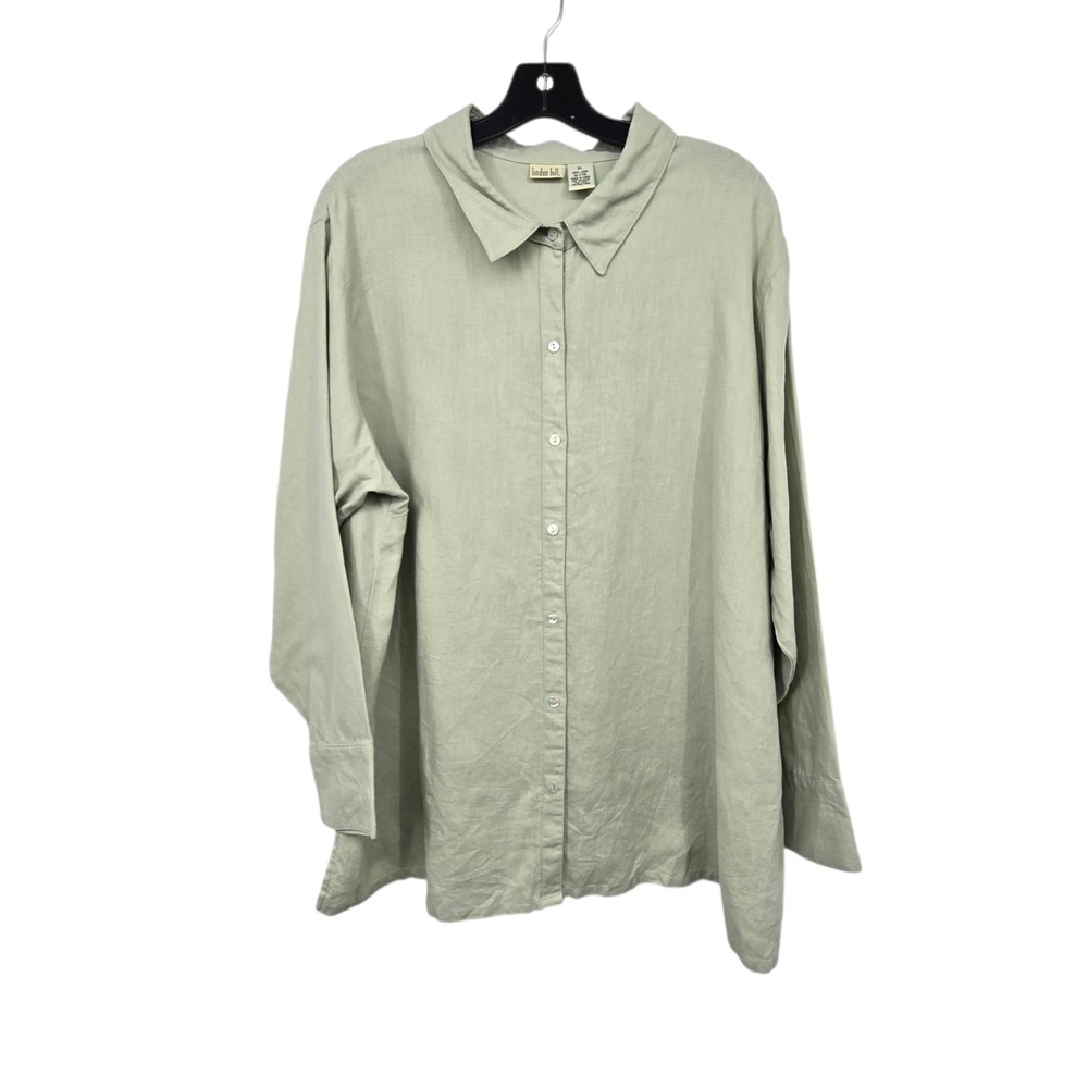 Linden Hill 100% Linen Tunic Top Women's XL Light Green Gray Lagenlook Oversized